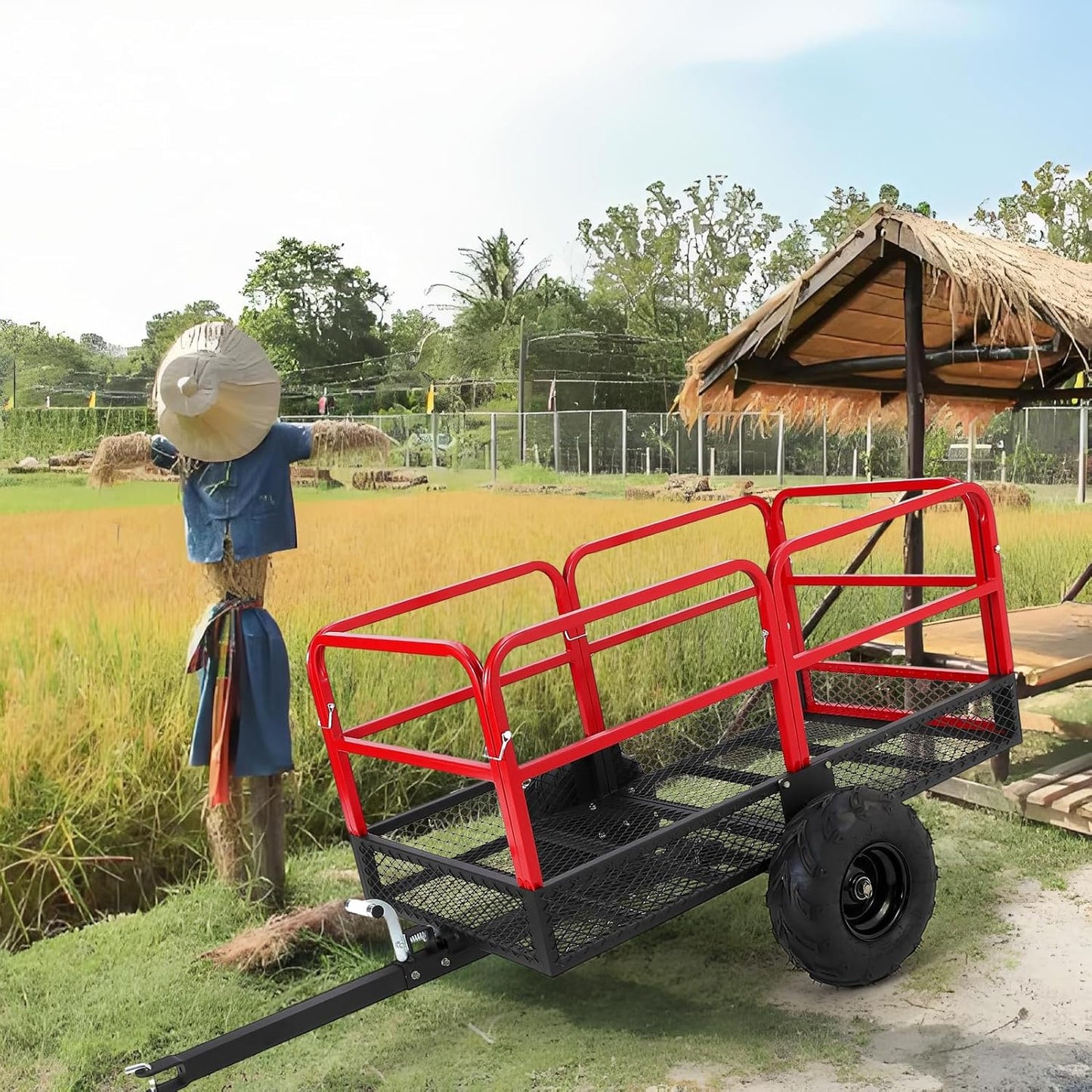 Garden Dump Cart, 1500 LBS Capacity 22 Cubic Feet Heavy Duty Steel ATV Trailer Pull Behind Yard Wagon with 2 Wheels, Outdoor Lawn Mower Cart for Tractor, ATV, UTV