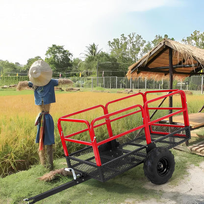 Garden Dump Cart, 1500 LBS Capacity 22 Cubic Feet Heavy Duty Steel ATV Trailer Pull Behind Yard Wagon with 2 Wheels, Outdoor Lawn Mower Cart for Tractor, ATV, UTV