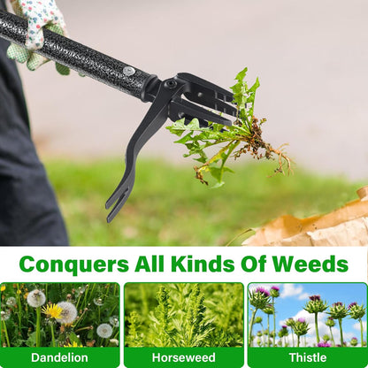 Weed Puller Tool, 61" Stand Up Heavy Duty Gardening Hand Weeder Tools with 4 Claw Steel for Dandelion, Horseweed, Thistle, Remove Weeds Without Bending, Kneeling, Pulling