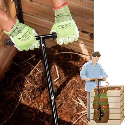 Compost Turning Tool Compost Stirring Tool,Compost Turning Bar 33.4inch,Manual Compost Aerator Tool Turner & Mixing Tool for Outdoor Compost Bin,Composting Accessories (Black-33.4IN)