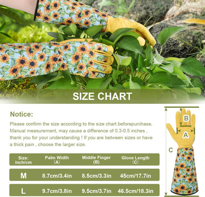 Long Gardening Gloves for Women Thorn Proof,Rose Pruning Cowhide Leather Garden Gloves for Cactus, Rose and Blackberry