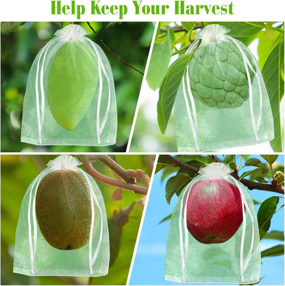 Morcheiong 60pcs Reusable Netting Mesh Bags - 6" x 8", Garden Fruit Protection with Drawstring (White)