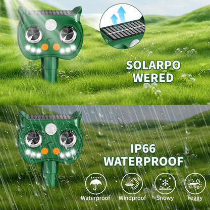 2 Pack 2025 Upgraded Solar Ultrasonic Animal Repellent Outdoor – Motion Activated Deer, Squirrel, Cat, Raccoon, Dog & Bird Deterrent with Multi-Frequency LED Strobe & Ultrasonic Sweep for Yard Garden