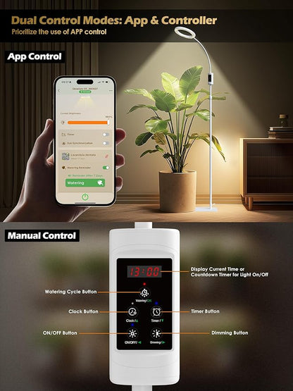 Smart Grow Lights for Indoor Plants,24W Plant Light with Auto-Timer,Full Spectrum LED Grow Light, Adjustable Height & Stepless Dimming,Plant Assistant Suitable for Most Plants (White, 24W)