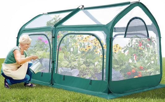 Quictent Premium Greenhouse with Screen Window, Portable Fast-up Plant Greenhouses for Outdoors with Heavy Duty Pop-up Fiberglass Frame Durable Waterproof Cover, 98.4x49.2x52.8 Inch, Green