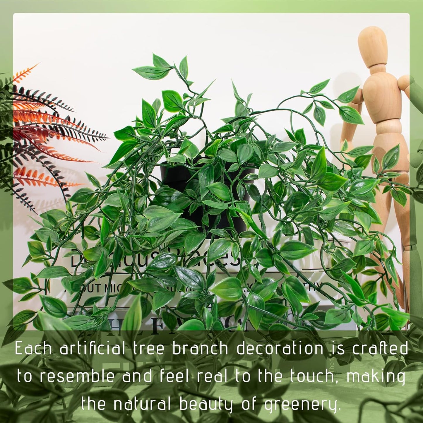 Fake Hanging Plant with Pot Small Artificial Potted Vine Plants 28.7-in Long Faux drooping Foliage Plants for Shelf Home Office Indoor Outdoor Garden Greenery Decor (Black Pot)