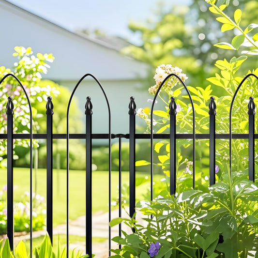 Garden Fence 24" H x 24" W (5 Panels, Total Length 10 feet), Metal Decorative Border Folding Fence, Landscape Fencing for Dog, Flower Bed, Yard, Animal Barrier