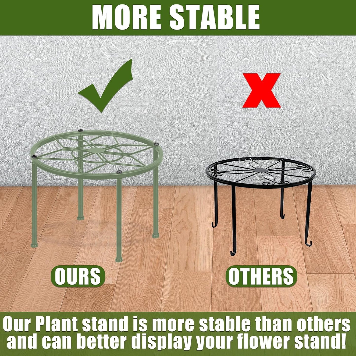 Metal Plant Stands, Anti-Rust Iron Flower Pot Stand, Heavy Duty Plant Pot Shelf, Decoration Racks for Home Indoor and Outdoor 10 Pcs (Green)