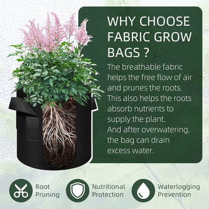 150-Pack 10 Gallon Grow Bags Bulk, Heavy Duty Thickened Nonwoven Fabric Pots with Handles, Felt Breathable Planter Bag, Garden Growing Bag for Vegetable Flower Plants Fruits, Black