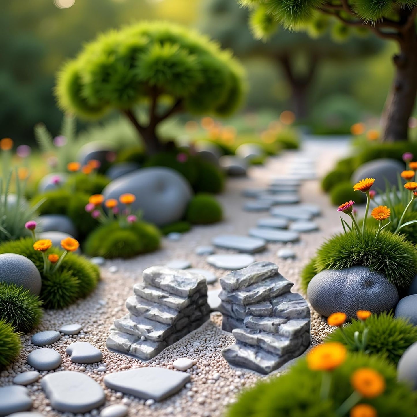 2Pcs Gray Micro Landscaping Decor Bonsai Craft Miniature Resin Bridge Stair Stone Straight Bridge Stairs Stone Steps Garden Fairy Ornament Flower Pot Plant Straight Stairs Outdoor Garden Miniatures