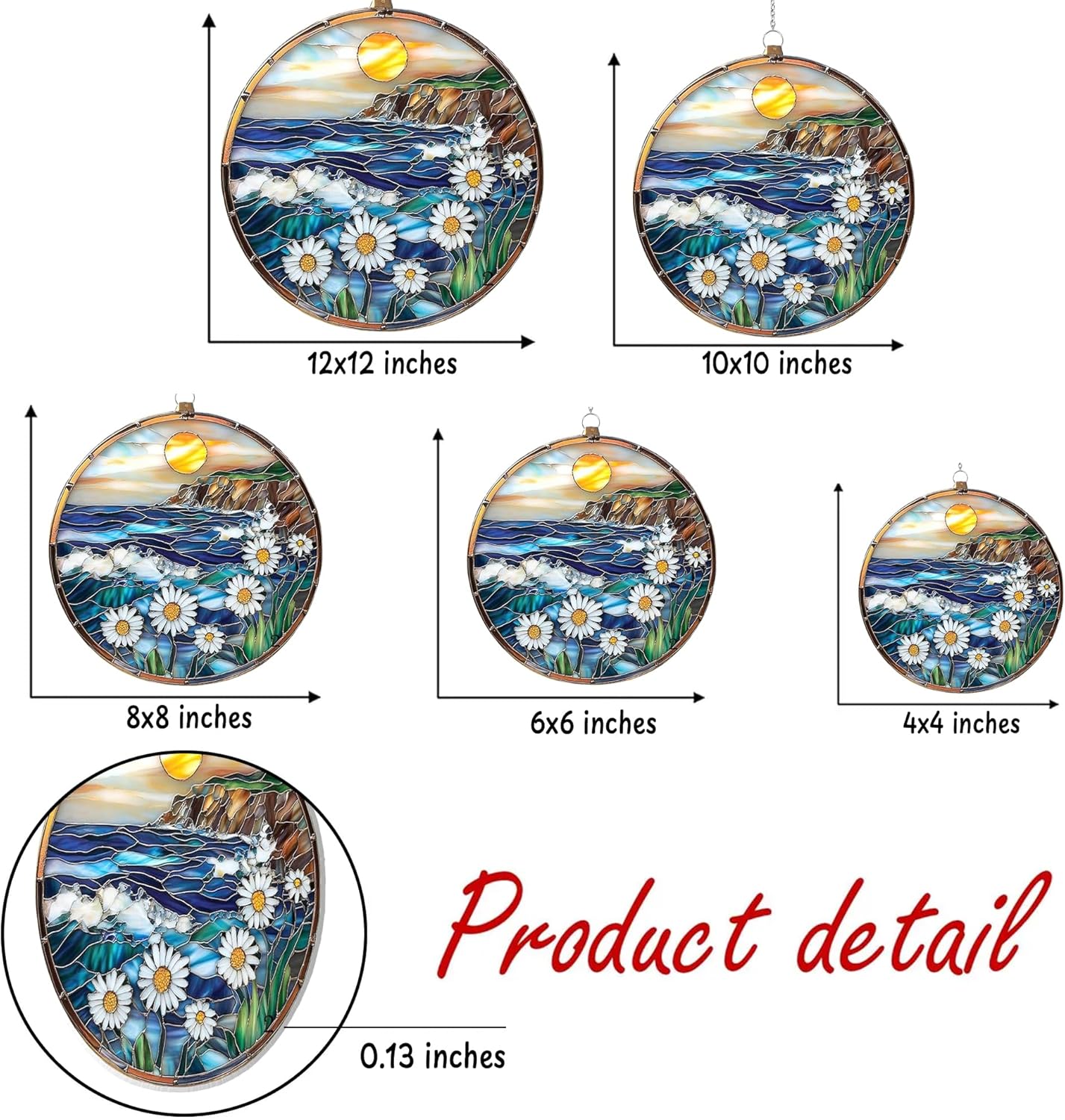 Coastal Sea Waves Acrylic Suncatcher Stained Glass Effect Window Car Hanging Christmas Ornament Indoor Outdoor Decor Garden Sun Catcher Panel Gifts for Ocean Lover for Women Mom Grandma