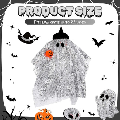 Halloween Porch Goose Outfit Ghost Lawn Goose Clothes with Pumpkin Bag for 23" Disco Plastic/Cement Outdoor Patio Yard Lawn Art Decoration(Silver,Sequins)