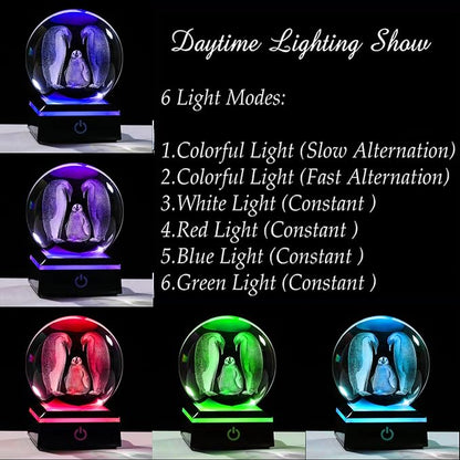 Penguin Gifts for Women 3D Crystal Ball 3.14'' - Laser Penguin Decor Glass Animals Penguin Gifts Figurines Statue Stuff for Room Decorations Penguin Night Light