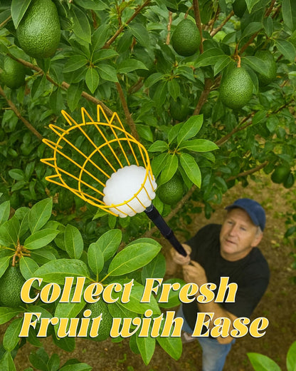 13.5FT Fruit Picker, Apple Picker Tool with Adjustable Pole and Basket, Long Reach Mango Grabber Tool, Tree Fruit Catcher for Picking Lemon Pear Orange Avocado Peach Citrus