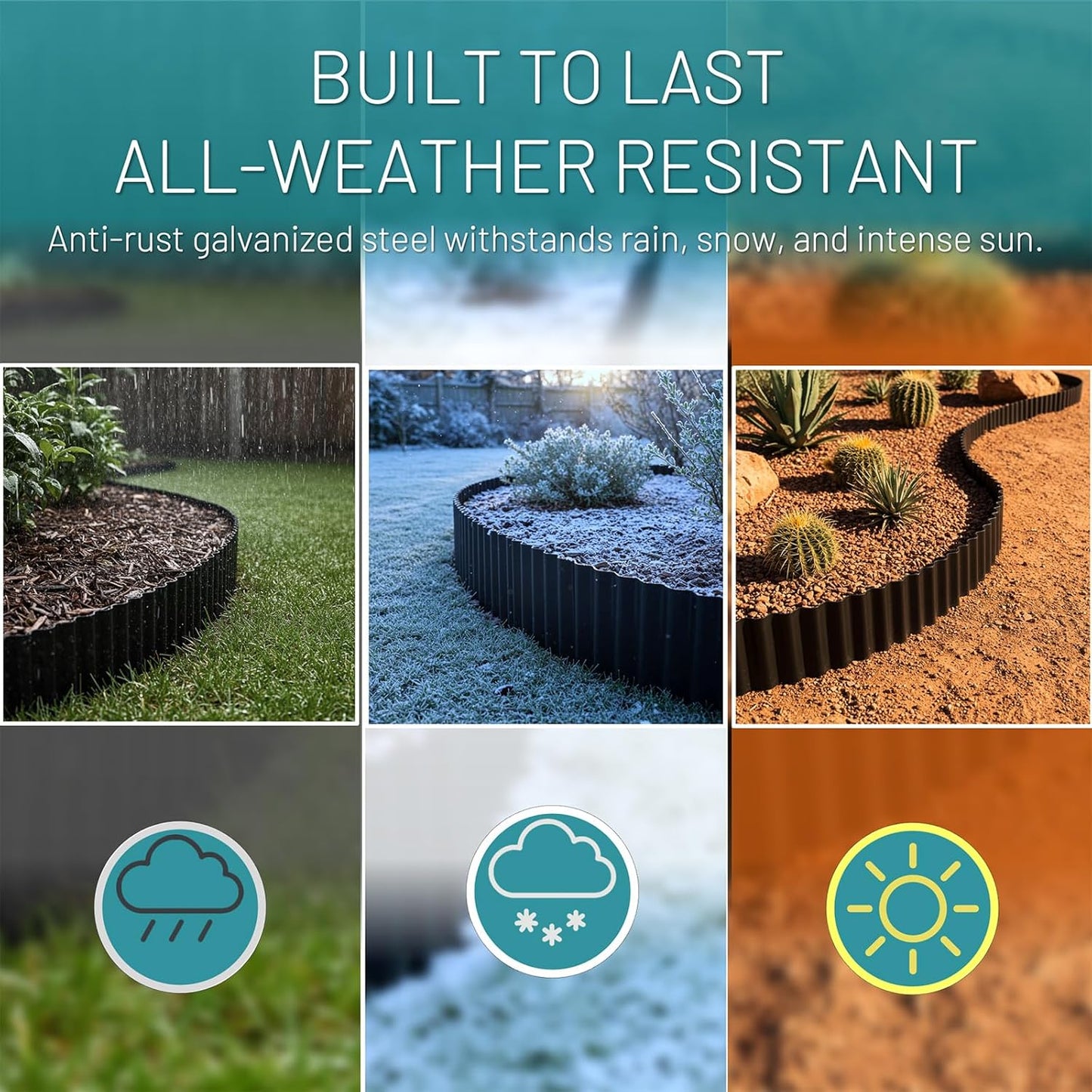 50FT Black Corrugated Metal Landscape Edging – Flexible & Rustproof Garden Edging Border, Decorative Metal Trim for Flower Beds, Lawn, Driveway, Walkway & Raised Beds