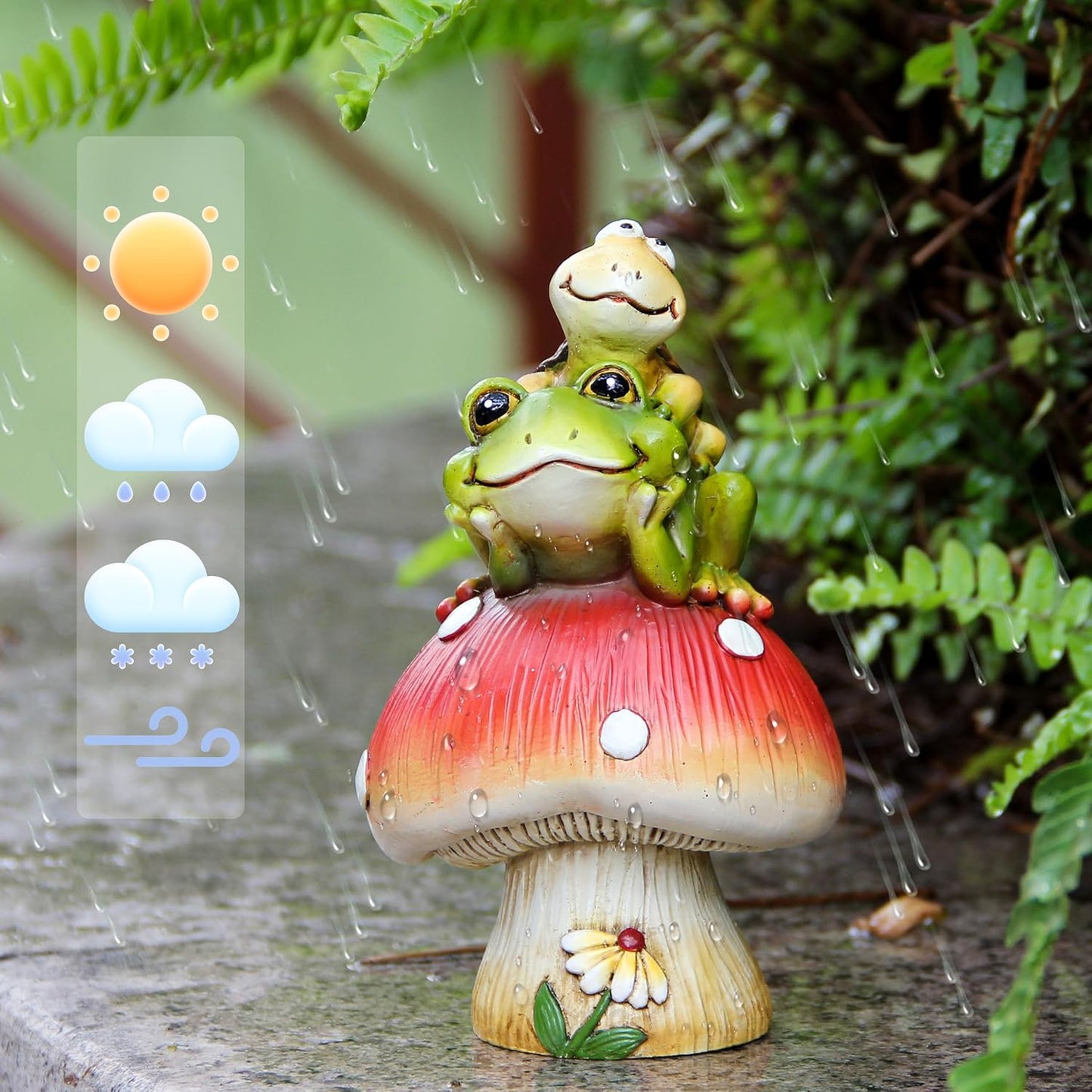 Leekung Turtle Riding Frog Sitting On Mushroom for Garden Decor, Frog Statue&Mushroom Figurines for Outdoor Garden Backyard Yard Porch Patio Lawn, Spring Decorations Gardening Gifts for Women Unique