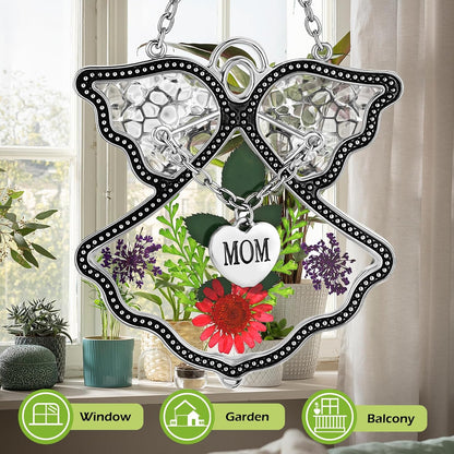 KY&BOSAM Angel Suncatcher Mom Stained Glass for Windows Hangings Wind Chime with Pressed Real Flower and Metal Charm Gifts for Mom Birthday Gifts for Women Mother`s Day Valentine's