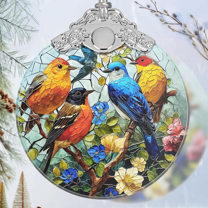 Birds on Branches Stained Glass Orament - Christmas Ornament - Christmas Decorations for Tree - Holiday Present ldeas - Gift Exchange