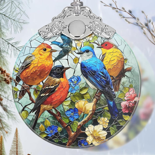 Birds on Branches Stained Glass Orament - Christmas Ornament - Christmas Decorations for Tree - Holiday Present ldeas - Gift Exchange