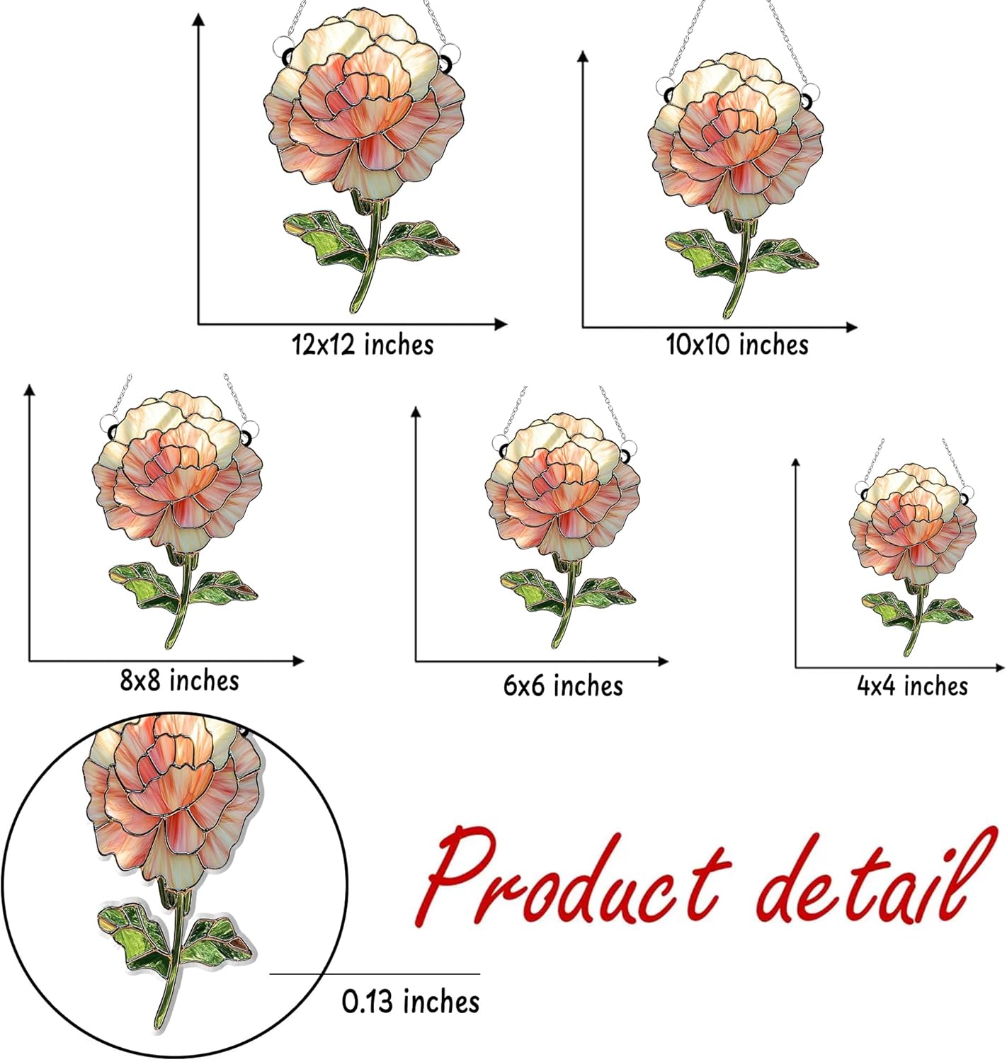 Light Pink Rose Flower Acrylic Suncatcher Stained Glass Effect Window Car Hanging Christmas Ornament Indoor Outdoor Decor Garden Sun Catcher Panel Flower Lover for Women Mom Grandma