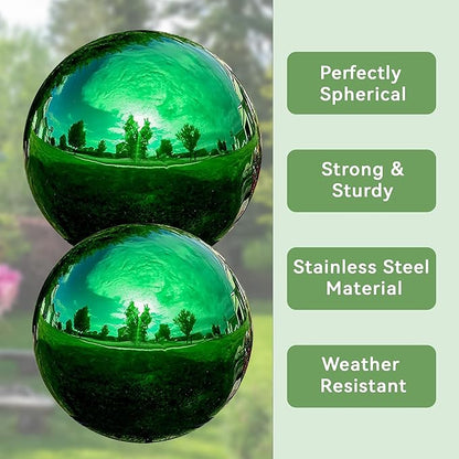 Lily's Home Stainless Steel Gazing Globe Mirror Ball, Colorful and Shiny Addition to Any Garden or Home. Sparkling Green (10 Inch)
