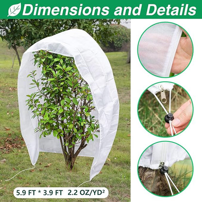 2 Pcs Plant Covers Freeze Protection, Frost Cloth Plant Freeze Protection, Frost Covers for Outdoor Plants with Drawstring and Zipper, 2.5 oz/yd² 5.9 X 3.9 Ft, for Protect Trees Shrubs from Cold Frost
