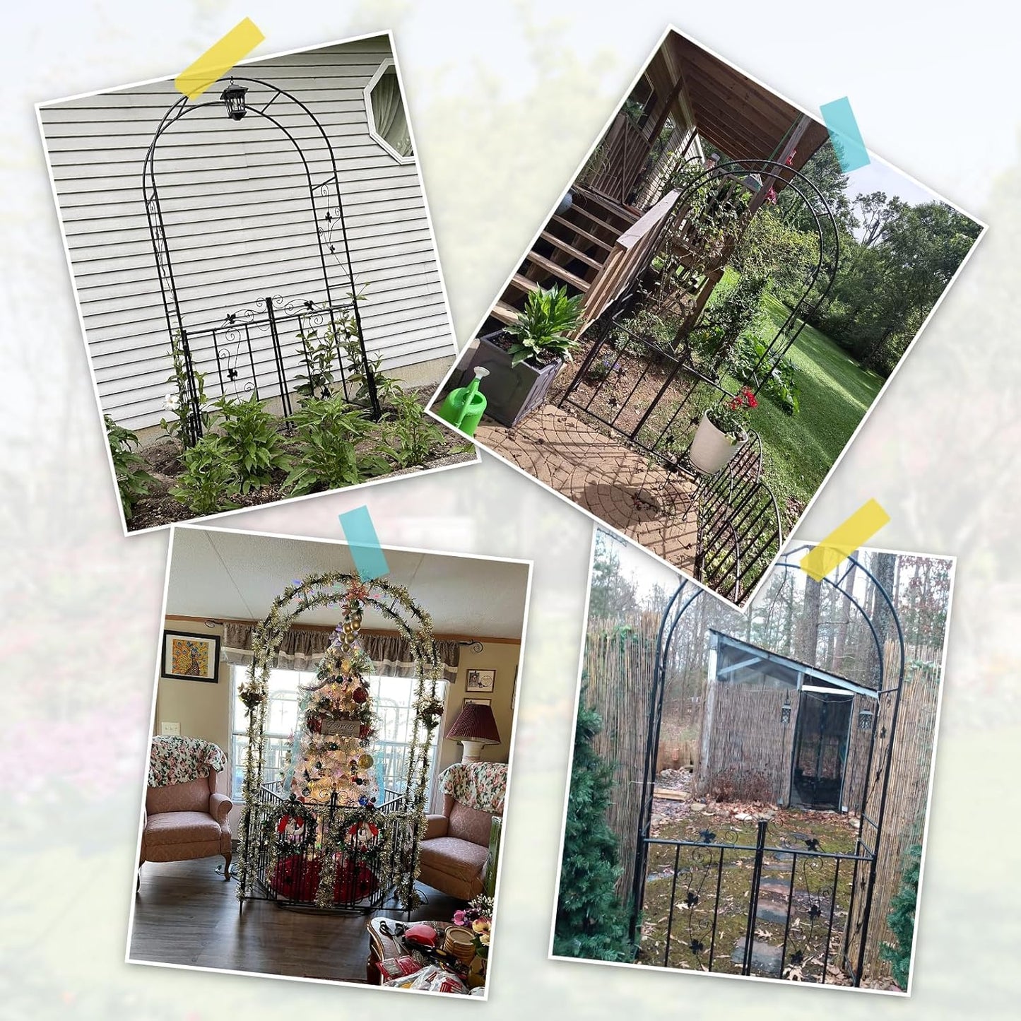 JSUN7 Metal Garden Arch with Gate - Garden Arbor with Gate, Garden Arch Trellis for Outdoor Climbing Plants, Wedding Arch with Double Doors, 7'H X 3.6'W, Black