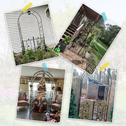 JSUN7 Metal Garden Arch with Gate - Garden Arbor with Gate, Garden Arch Trellis for Outdoor Climbing Plants, Wedding Arch with Double Doors, 7'H X 3.6'W, Black