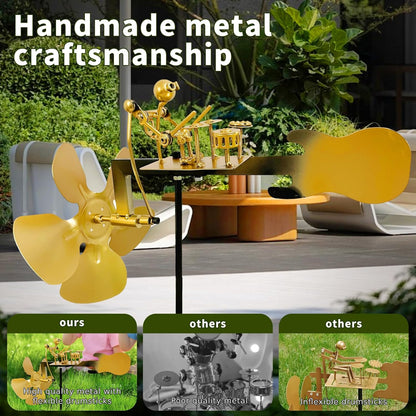 Handmade Metal Drummer Windmill, Rock Art Sculptures, Wind-Powered Kinetic Figurines, Wind Spinners for Garden Yard Lawn Patio Decor, Unique Drummer Statue Gift for Music Lovers