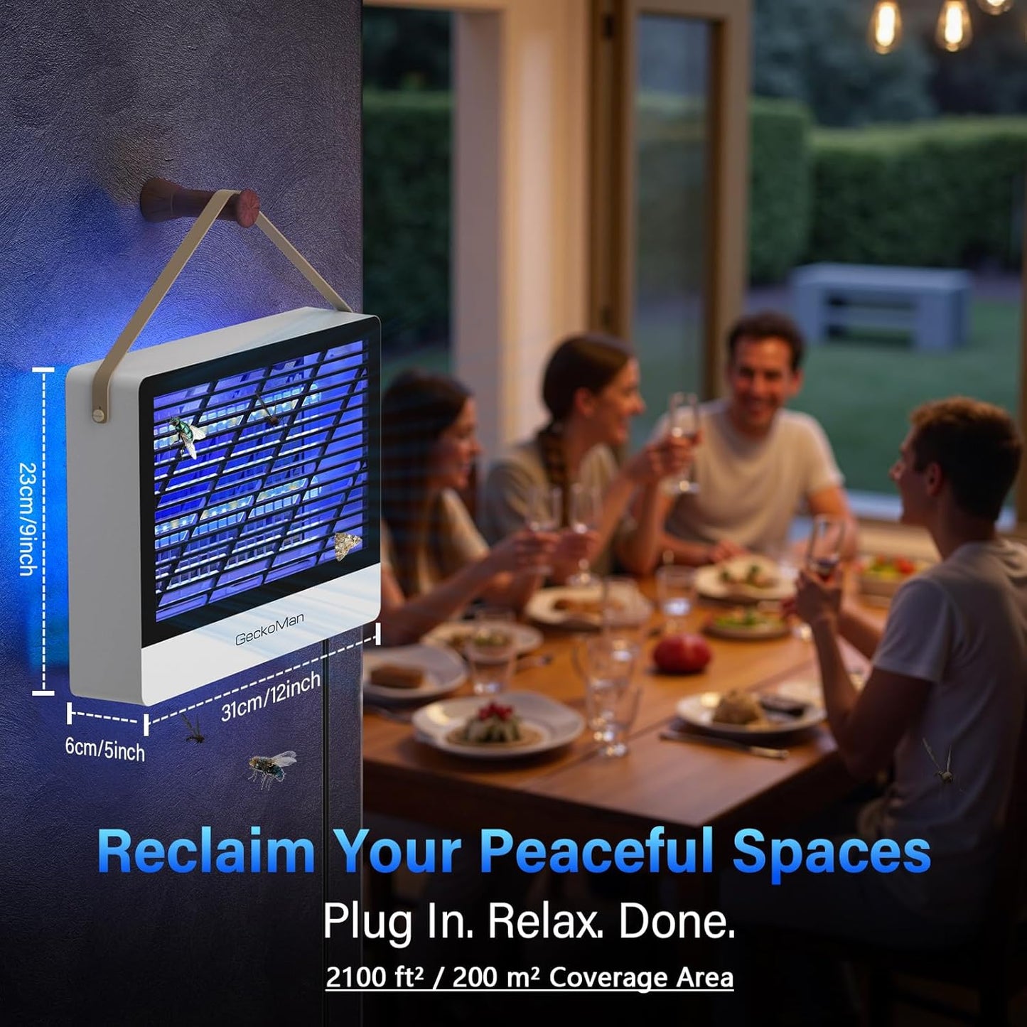 2-Pack GeckoMan LED Indoor Bug Zapper Indoor Fruit Fly Trap for Indoors Mosquito Zapper Fly Zapper, Energy-Saving Max-Attract Hybrid-Spectrum Tube • 10-Yr Life, Enhanced High-Volt Instant Kill