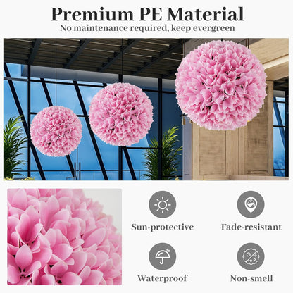 Goplus 11 Inch Topiary Balls Artificial Outdoor Set of 2, Faux Boxwood Ball, Fake Plant Sphere, Round Artificial Plant Balls for Front Door, Porch, Backyard, Balcony, Home Décor (Pink)