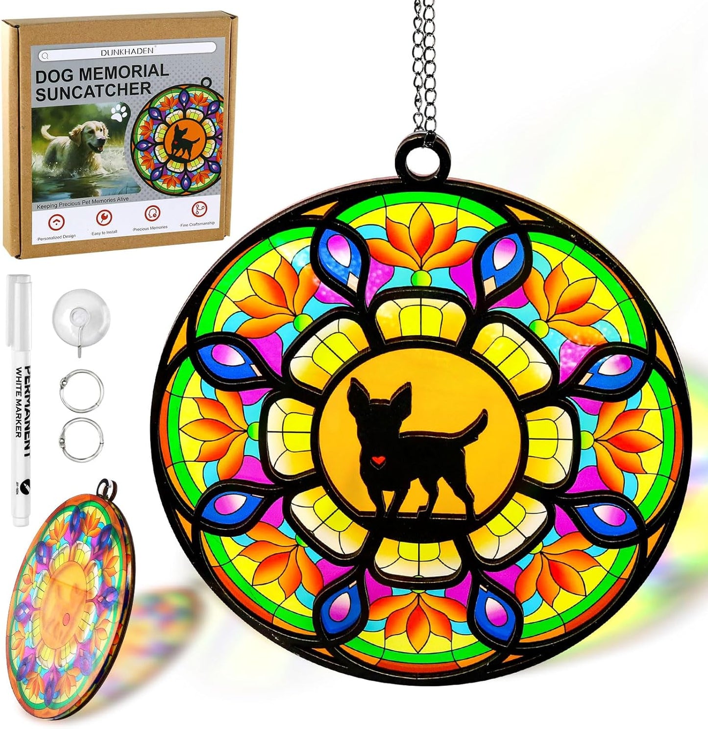 Dog Memorial Suncatcher, Pet Sympathy Gifts, Stained Glass Window Hanging, Memorial Gifts for Loss of Dog, Loss of Pet Sympathy Gift - Write Dog's Name for Pet Lovers 6.3 in*6.3 in