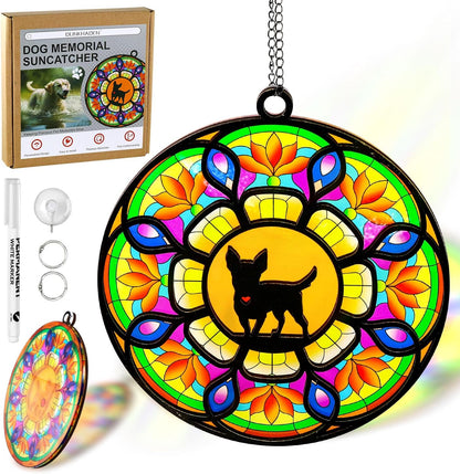 Dog Memorial Suncatcher, Pet Sympathy Gifts, Stained Glass Window Hanging, Memorial Gifts for Loss of Dog, Loss of Pet Sympathy Gift - Write Dog's Name for Pet Lovers 6.3 in*6.3 in