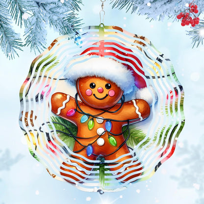 3D Gingerbread Wind Spinner 10 Inch Kinetic Wind Spinners Hanging Stainless Steel Holiday Ornament for Festive Home and Garden Christmas Decor