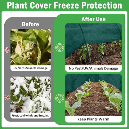 10×33 ft Plant Covers Freeze Protection- 1.4 oz/yd² Frost Cloths Blankets for Outdoor Plants, Reusable Floating Row Cover Plant Freeze Protection for Winter Garden Vegetables Raised Bed, Green