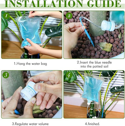 Norme Plant Drip Irrigation Set 500 ml Drip Water Bag Plant Waterer with Support Rod Plant Watering Stakes Self Watering Spikes Automatic Watering System for Potted Plants Indoor Outdoor(6 Pcs)