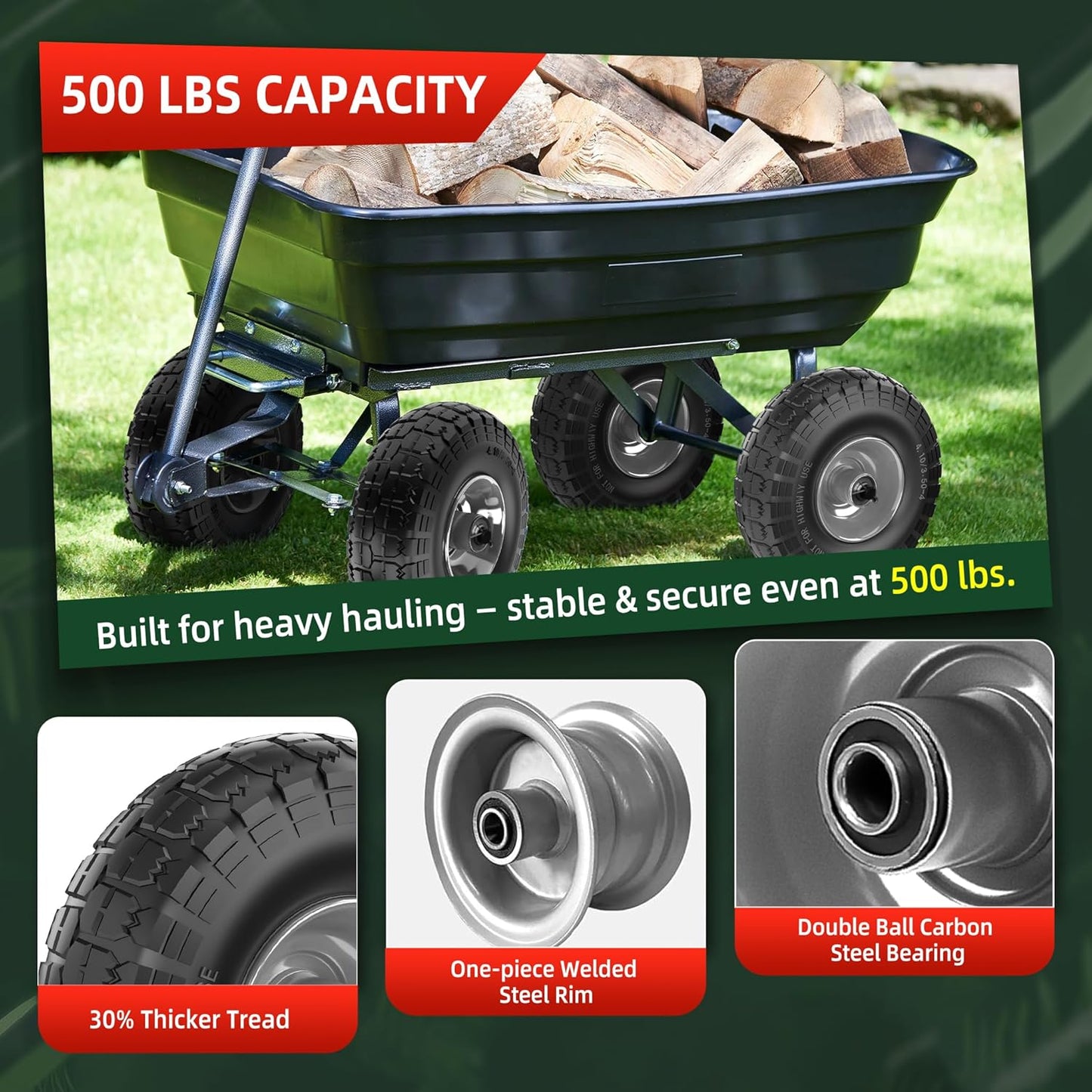 4.10/3.50-4 Tire and Wheel Flat Free,10-Inch Solid Wheel Replacement with 5/8 Bearings,2.2" Offset Hub -Compatible with Hand Truck,Wheelbarrow,Dolly(Gray)