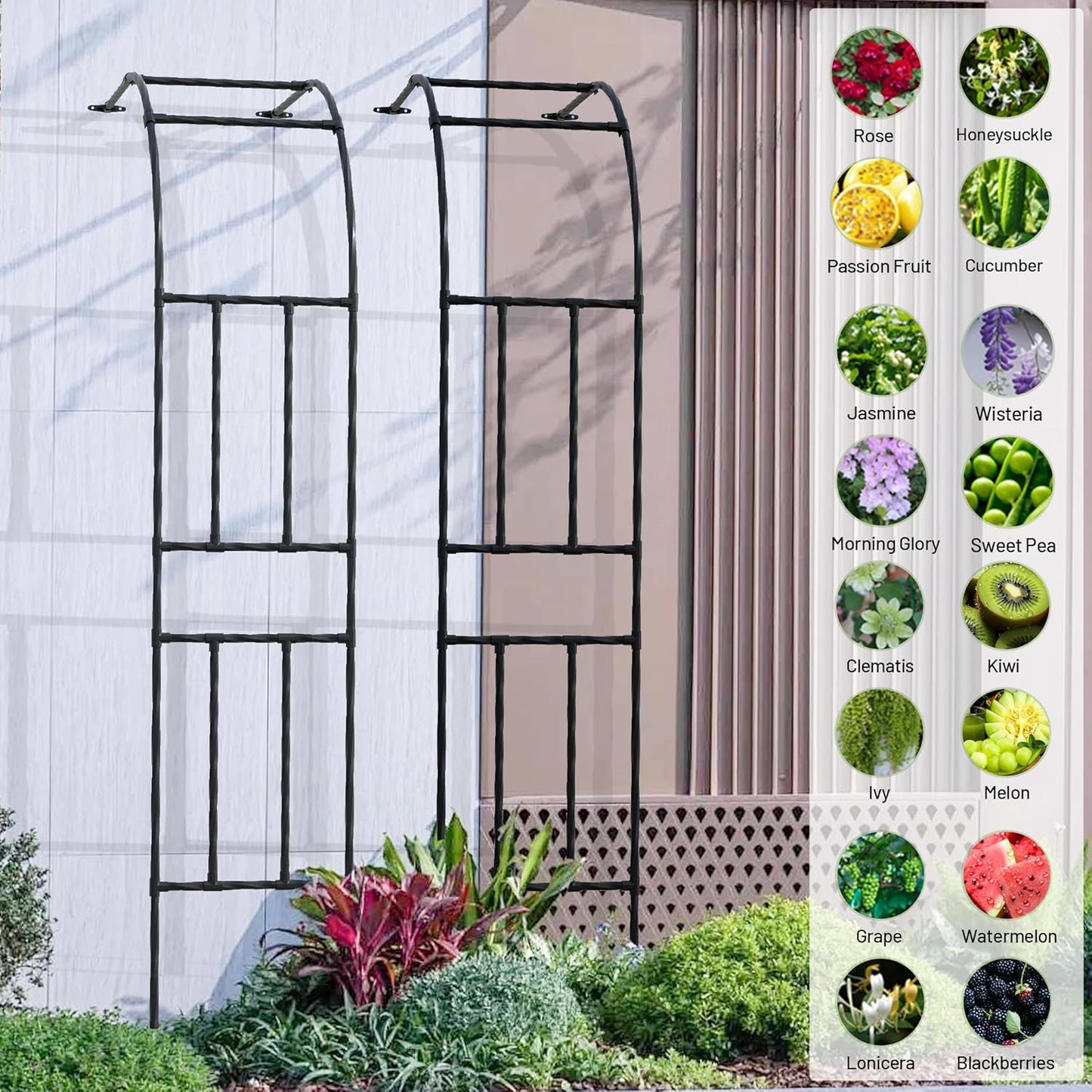 Half Sided Garden Arch, 24’’x94.5’’ Arbor Trellis, Trellis for Climbing Plants Outdoor, Garden Arch Arbor for Flower, Climbing Vine Vegetable, Fruit, Home Yard and Lawn(Black)