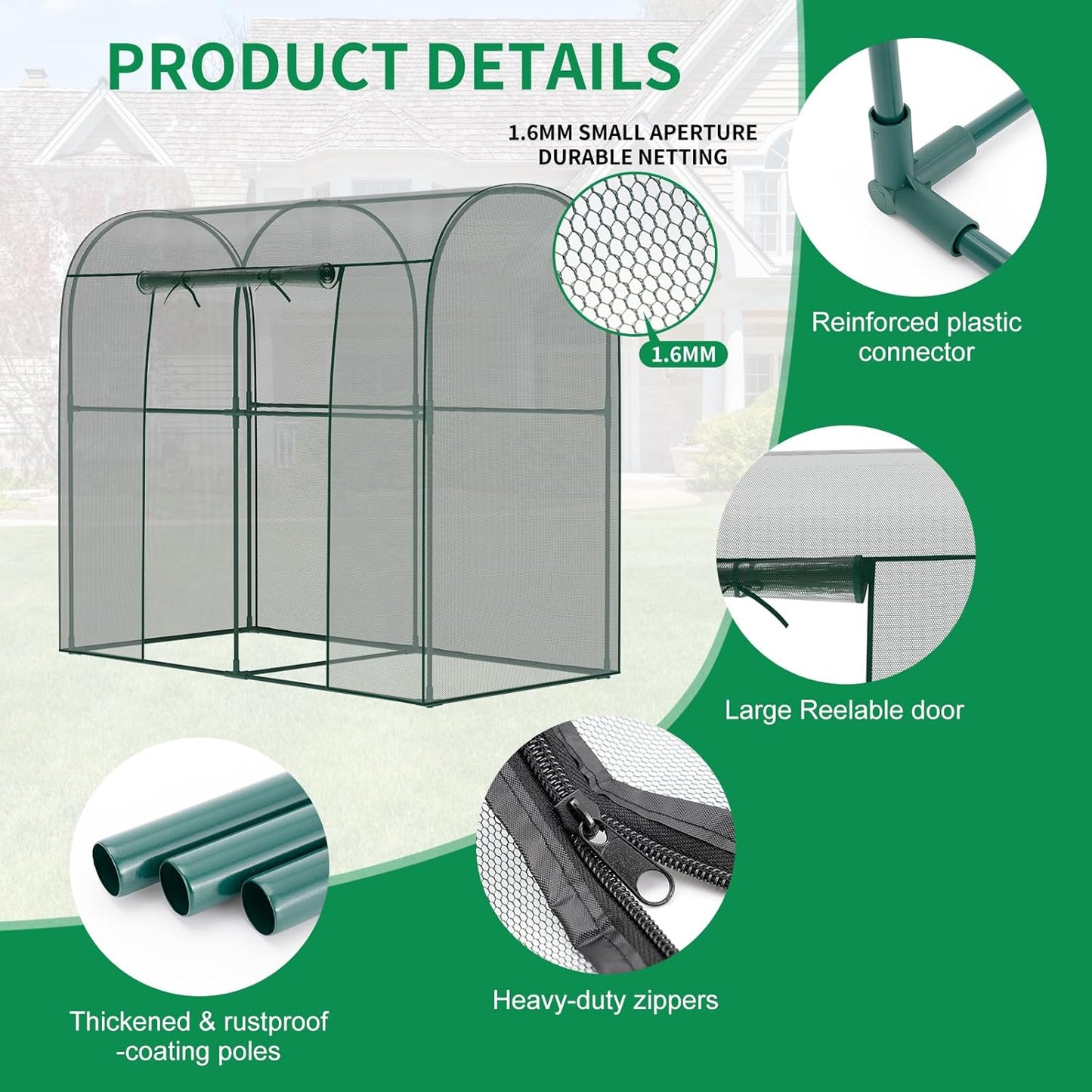 SUNYRISY Garden Plant Netting Crop Cage for Garden Raised Bed, 6.5 x 3.3 x 6 Ft Plant Cover Cage Protectors from Animal for Outdoor Plants with Frame and Zippered Door