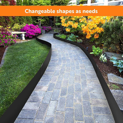 Steel Landscape Edging 40" Lx10 H,8pcs Metal Landscape Edging with 9 Stakes,27Ft Easy-to-Install Garden Edging for Flexible Bend,No-Dig Lawn Edging Border for Yard Pathway Forestry,Black