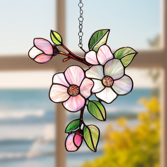 Magnolia Flower Acrylic Suncatcher Stained Glass Effect Window Car Hanging Christmas Ornament