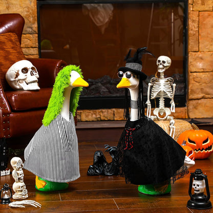Abbylike 2 Set Halloween Goose Outfits 2024 Movie Juice Clothes Black and White Striped Cape with Green Fur Headgear Fit 23''