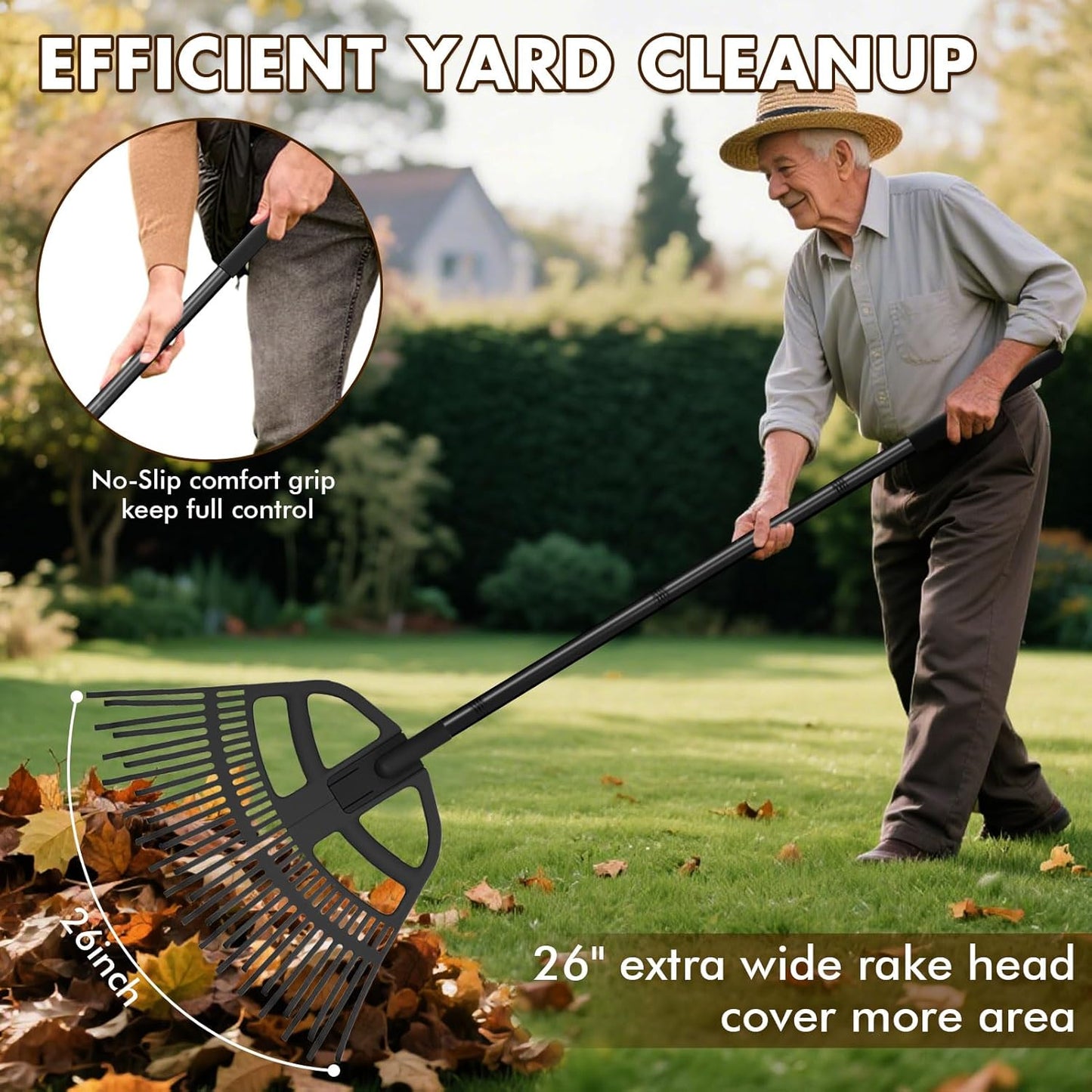 2 in 1 Garden Leaf Rake & Leaf Scoops, Adjustable Leaf Rake for Lawns with Grabber, Hand Rakes for Picking Up Leaves,Pine Needles, Gravel