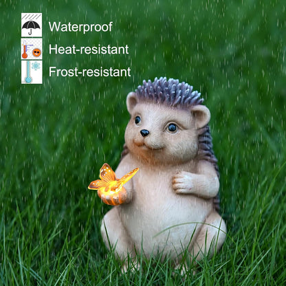 Solar Hedgehog Outdoor Statues Garden Decor with Butterfly LED Lights Hedgehog Statues for Patio Balcony Yard Lawn Ornament, Birthday Gardening Gifts for Mom Grandma Women