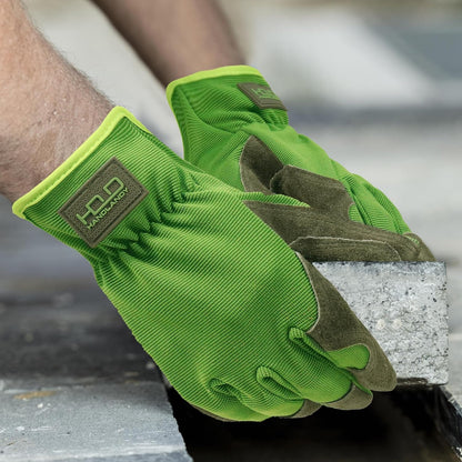 HANDLANDY Men Leather Gardening Gloves, Utility Work Gloves for Mechanics, Construction, Driver