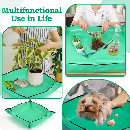 2Pcs Repotting Mat - Large 39'' & Small 26'' Foldable Waterproof Plant Gardening Mat with Accessories, Portable Potting Tray for House Plants & Succulents