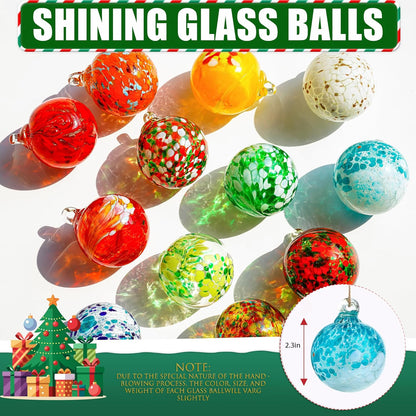 Hand Blown Glass Gazing Balls for Garden Hanging Friendship Balls Christmas Ball Ornaments for Xmas Tree Decoration (Blue - B)