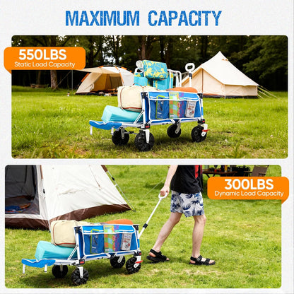 Old Bahama Bay 550lbs Extra Long 49" L Beach Wagon with Big Wheels with Brake for Sand, Collapsible Utility Beach Cart Heavy Duty Folding Wagon,Ideal for Outdoor Sand Camping Garden Pet