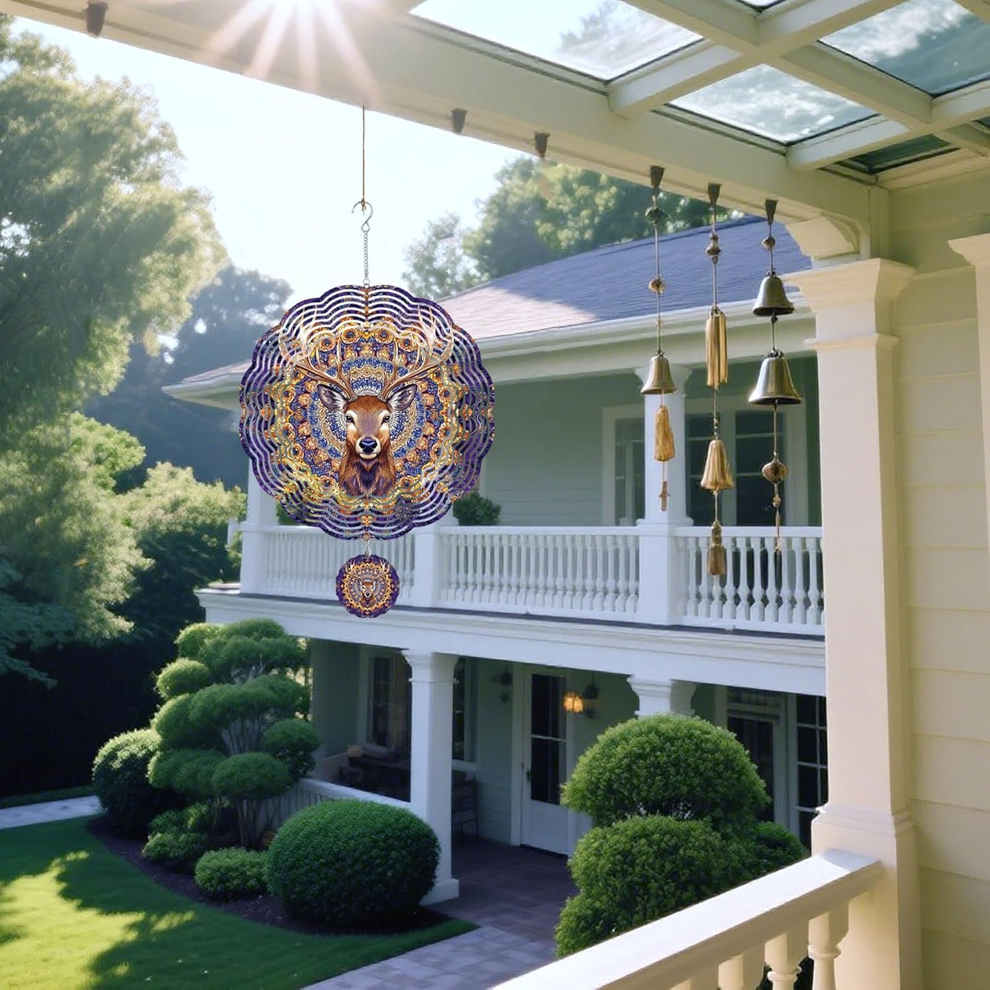 Wind Spinners Outdoor, Purple Brown Elk Deer 3D Stainless Steel Wind Sculpture Spinner for Garden Outside Hanging Decor Mother's Day Christmas Birthday Gifts for Women Men Mom Nana 11.8 in