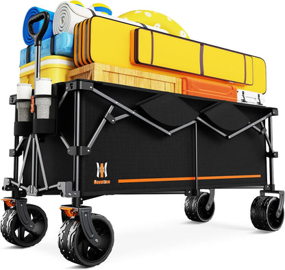 Navatiee 48'' Extra Long Collapsible Wagons Carts Foldable, 440Lbs Heavy Duty Folding Beach Wagon with All-Terrain Big Wheels, 300L Capacity Utility Garden Carts for Camping, Sports